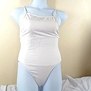 NEW Andie Bathing Suit Large White Swimwear The Palomar Ribbed One Piece Women